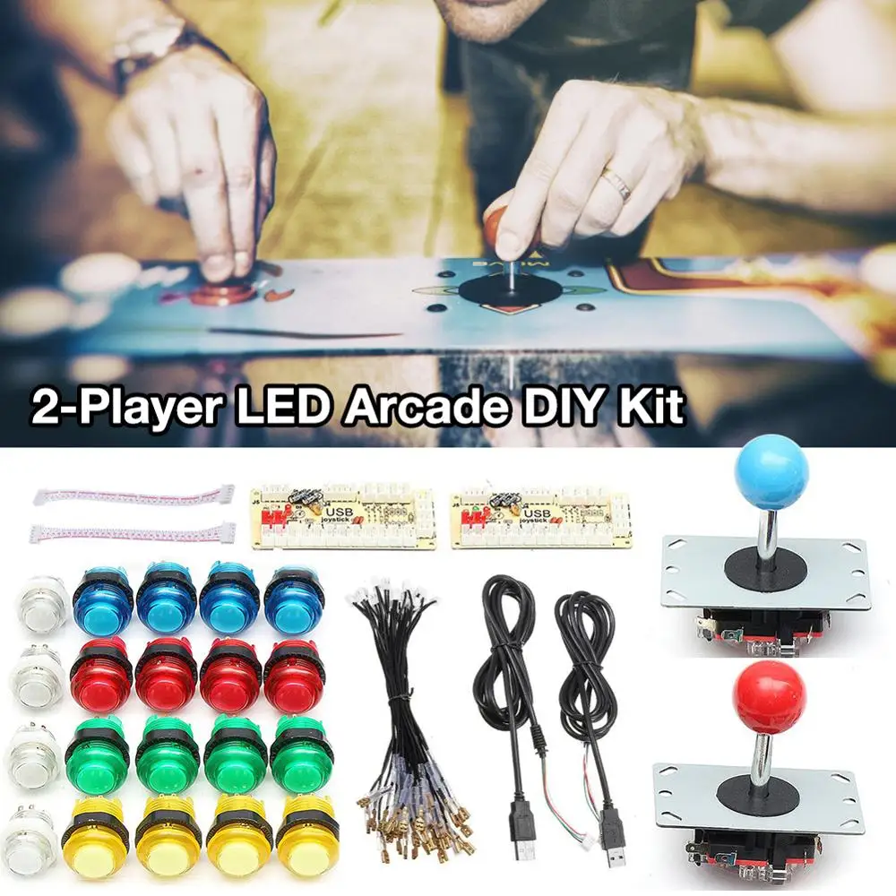 DIY аркадный джойстик комплект с 20 светодиодный Аркада пуговицы 2 джойстики