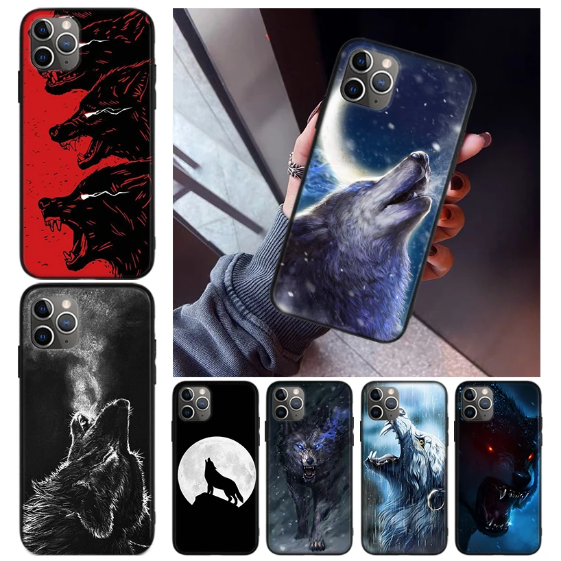 

Angry Animal Wolf Fierce Phone Case For Apple iPhone 11 12 13 Pro X XR XS Max 6 6S 8 7 Plus + Mini 5S SE Black Print Cover Coque