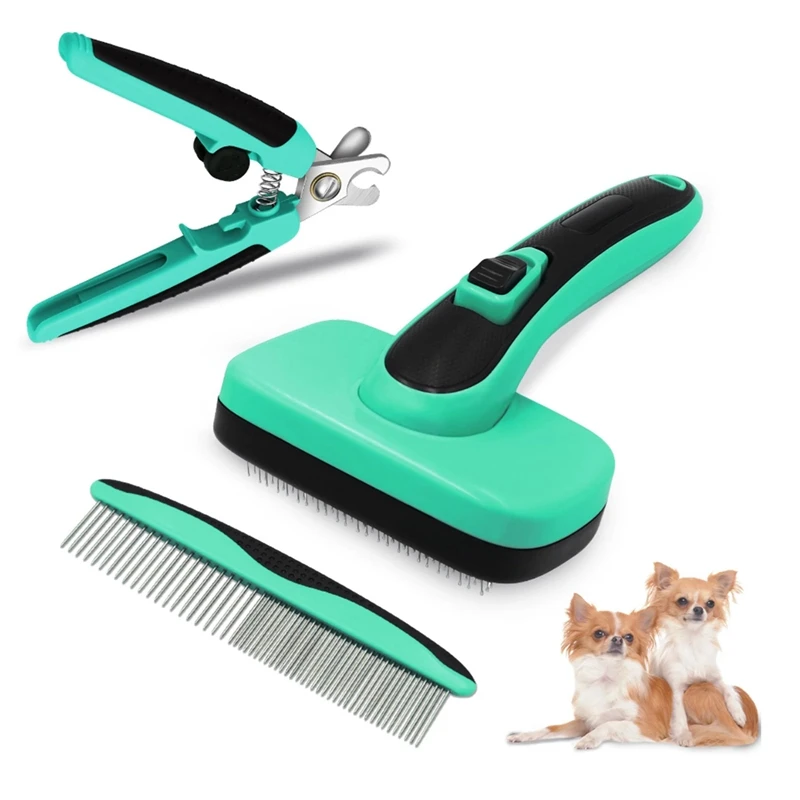 

Dog Cleaning Brush Dog Comb Cat Nail Clippers Kits Pet Grooming Tools Gently Removes Loose Undercoat Tangled Hair