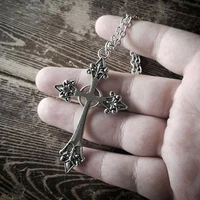 simple classic fashion cross crown charm antique silver color pendant girl short long chain necklaces jewelry for women