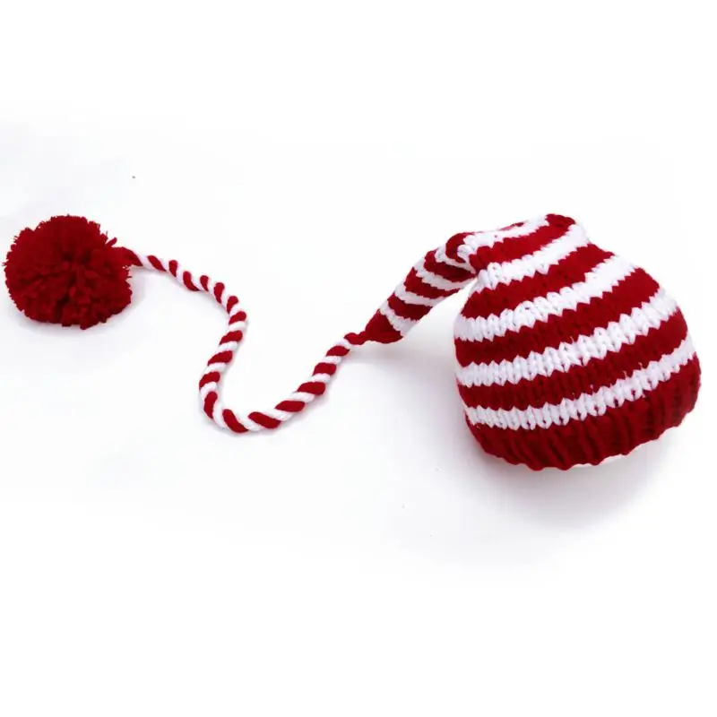 

Baby knitting Long Tails Christmas Hat Newborn Photography Props Stripe Crochet Baby Hats Baby Props For Photography GXMB