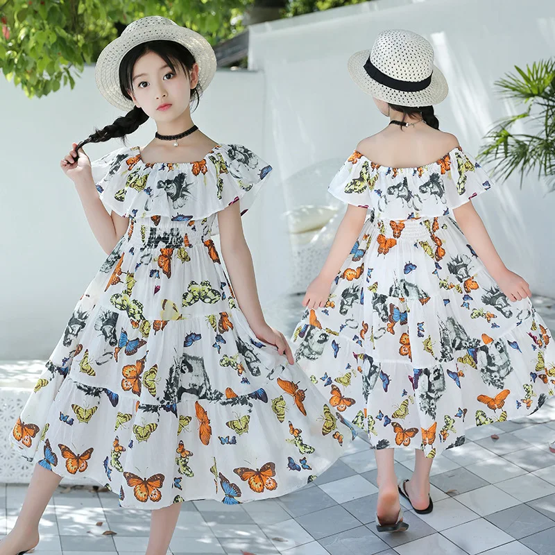 

2021 Teen Girls Dress Bohemian Summer Clothes Toddler Baby Girls Vestidos Girl Dress Beach Teenage 10 12 8 Years Without Hat