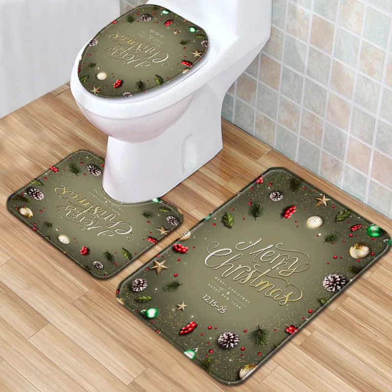 

Christmas Decoration Carpet Mat Bathroom Toilet Mat Flannel Toilet Mat with Lid Cover Non-slip U-shape Bath Mat Set Floor Mats