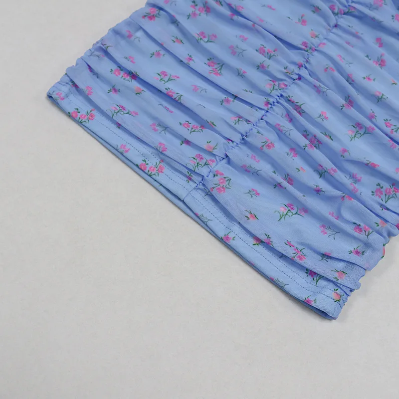 

2021 Dinner Party Dinner Sexy Double-layer Mesh Floral Dress Pleated Hip Sling Skirt Mid-skirt Dress Short Prom Dress Summer