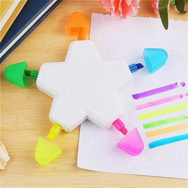 

1 Pcs Kawaii Fluorescent Pen Lovely Five-Pointed Star Five Colours Marker Pen