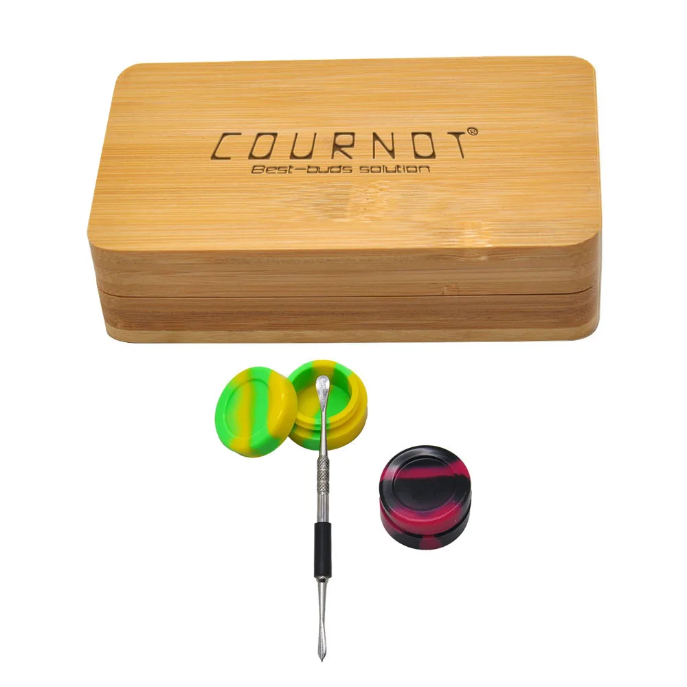 

GORDON Bamboo Smoking Set -2 Oil Wax Jar +1 Stainless Steel Spoon +1 Bamboo Magnet Rolling Tray Water Pipe Tool
