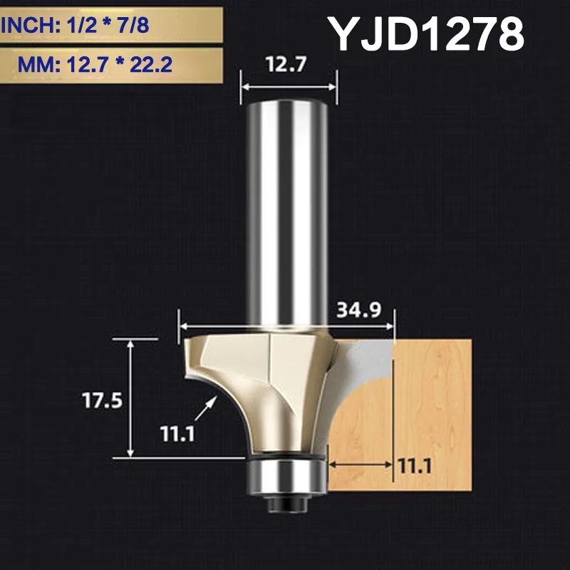 YJD1278 Tideway круглая фреза для отделки кромки бит 1/" хвостовик для деревообрабатывающего инструмента 2 Флейта концевая фреза с подшипником Фрезерный резак Угловой - Длина режущей кромки: YJD1278