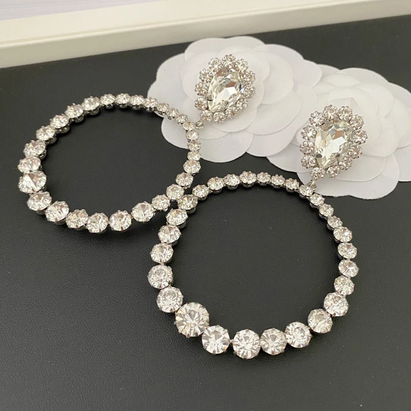

1:1 Dramatic Crystal Diamond Embelished Dangle Large Hoops Earrings