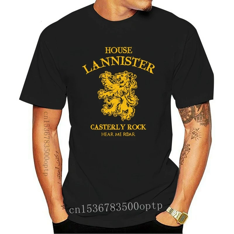 

Новинка 205, Мужская футболка с надписью «House Lannister», Повседневная футболка с коротким рукавом, с изображением Льва, замка короля, ИМП, Тайрона,...