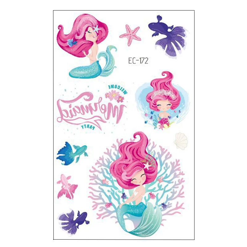 Наклейки маленькие Татуировка в виде русалки 3 шт. украшения для детского дня