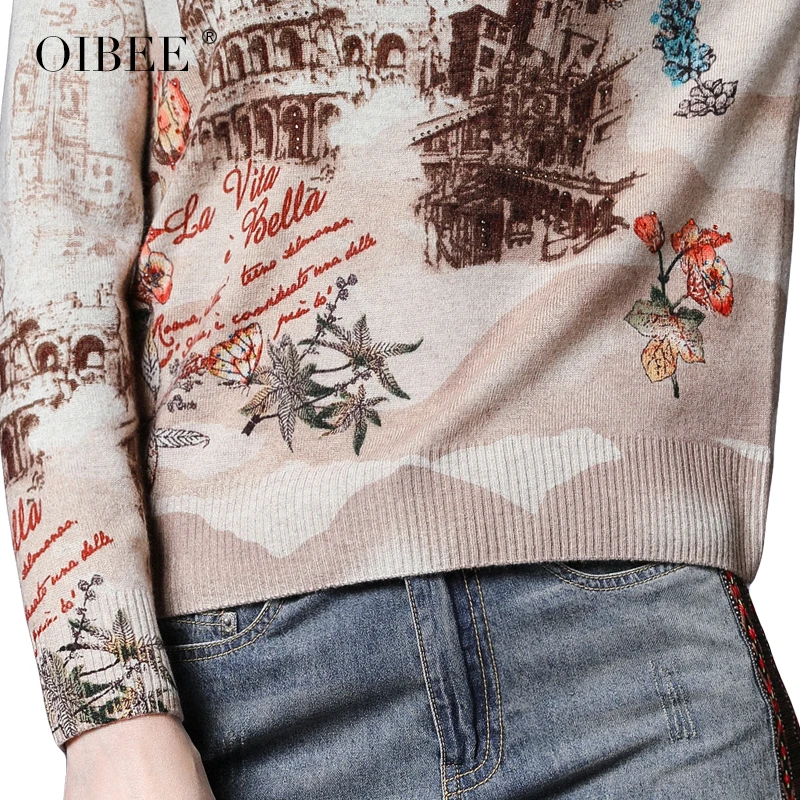 

OIBEE short printed sweater women 2020 autumn and winter new fashion all-match pullover long sleeve bottoming shirt