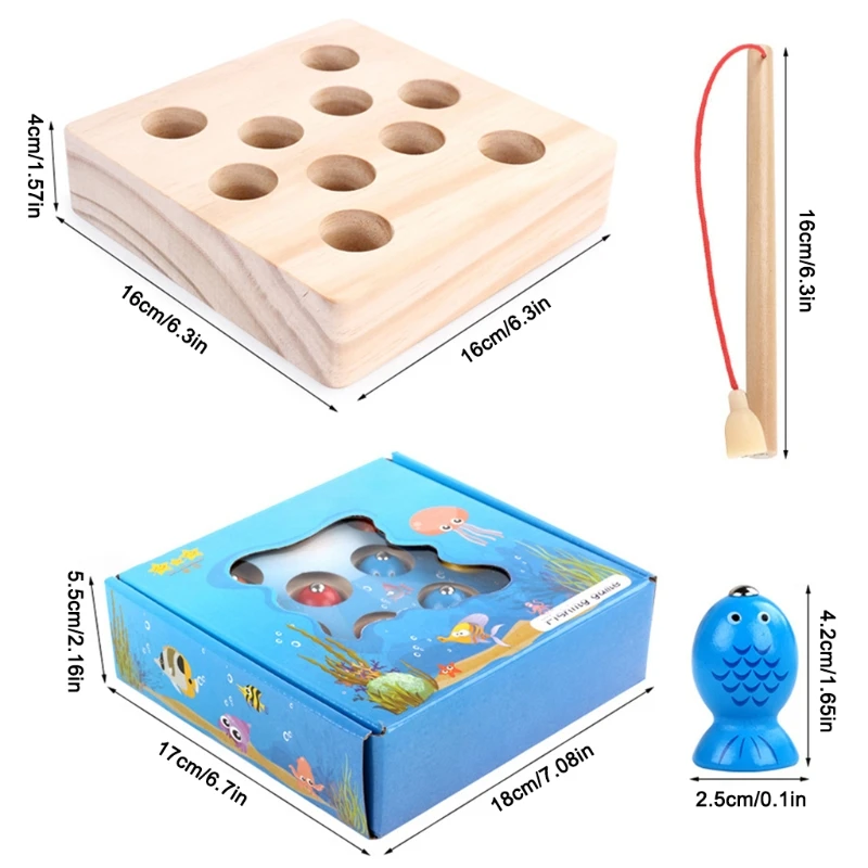 

124F Montessori Toys for Toddlers Wooden Fishing Game Fine Motor Skill Learning Magnet Fishing Pole Fishes Preschool Gifts