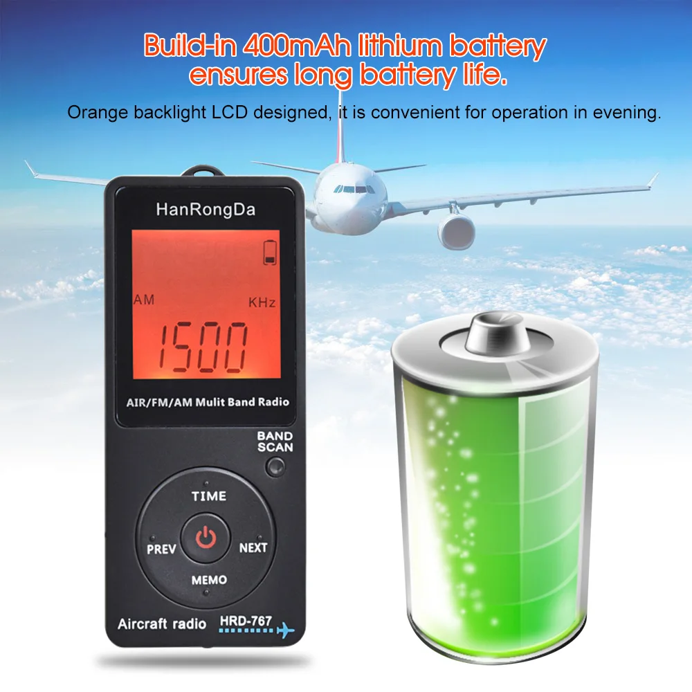 HanRongDa HRD-767 Multi Band FM/AM/AIR Radio Aircraft Receiver Blacklit LCD Display Lock Button with Headphones 2019 | Электроника