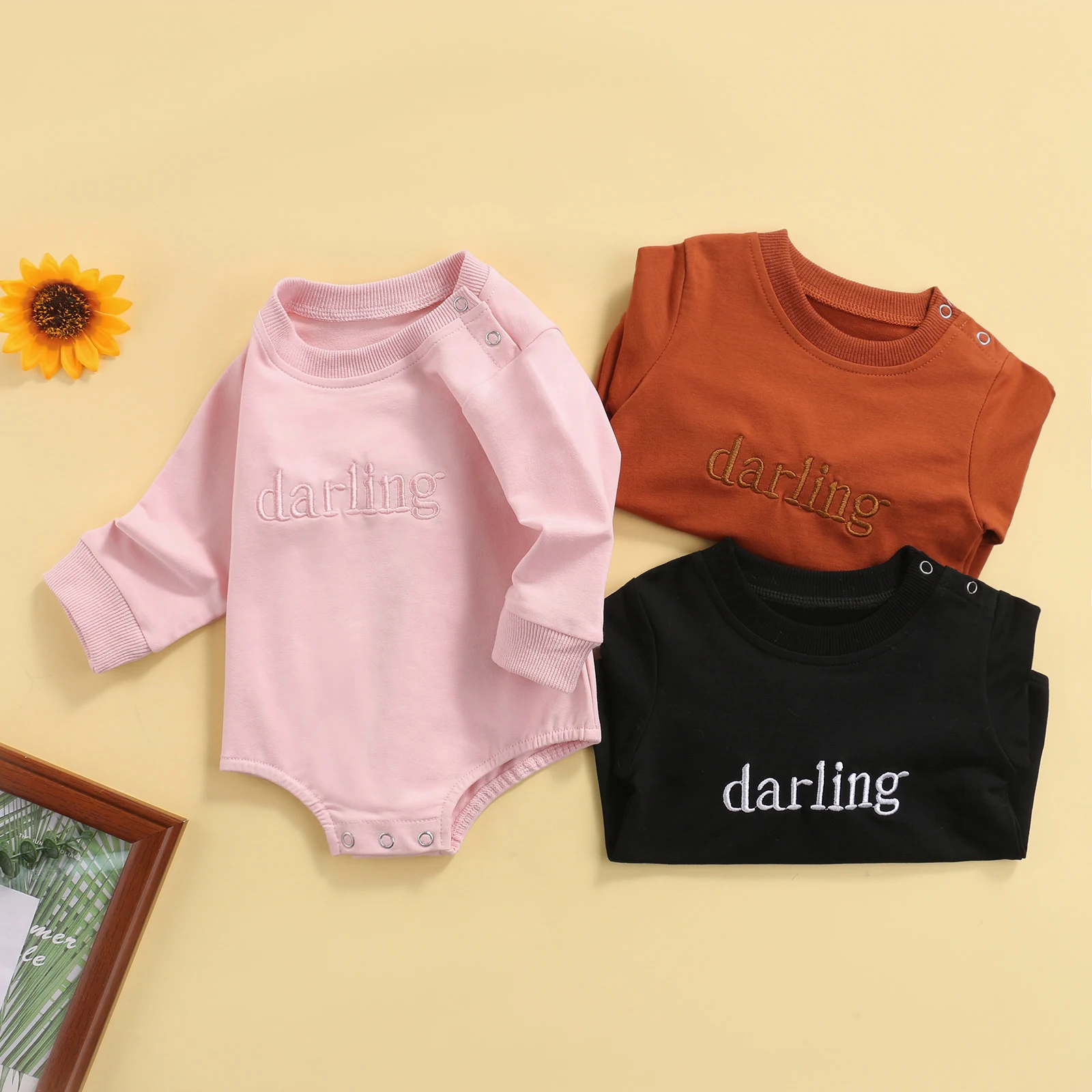 

Newborn Casual Playsuit, Toddler Letter Embroidery Pattern Long Sleeve Round Neck Romper