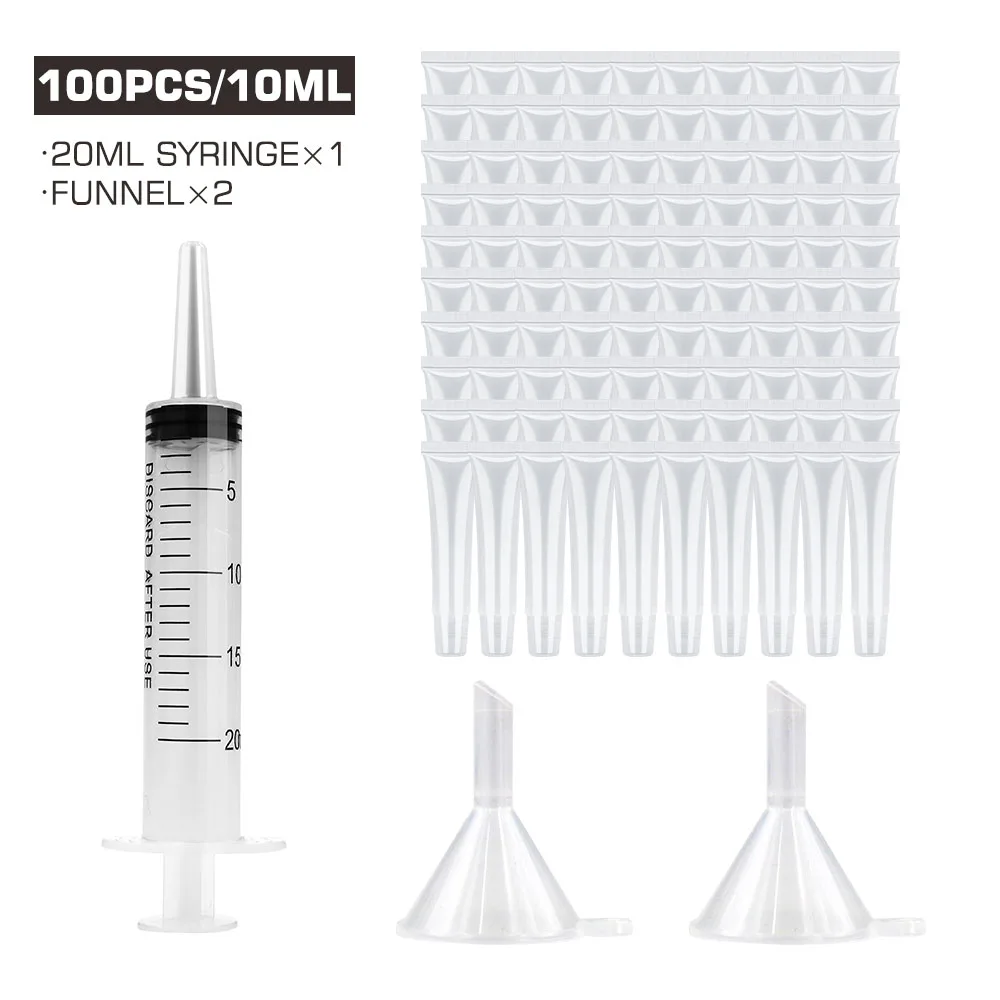 (С шприц) 50 шт в наборе пустой блеск для губ трубки прозрачный мягкий контейнер