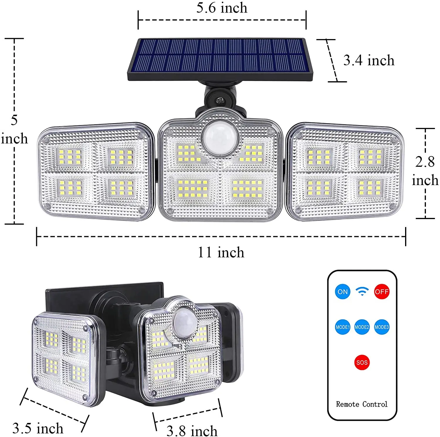

LED Solar Lamp Outdoor Waterproof 3 Heads Motion Sensor 270 Wide Angle Solar Powered Garland Led Solar Light for Outdoor Garden