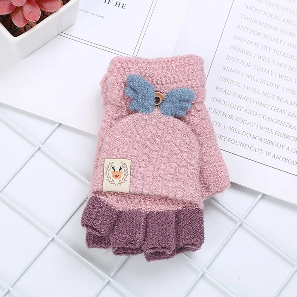 Перчатки без пальцев с изображением рогов из мультфильмов женские зимние