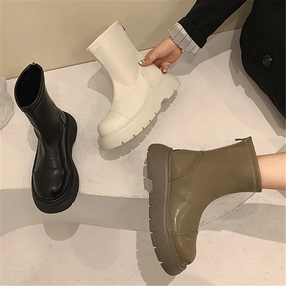 

Женские ботильоны на толстом блочном каблуке, черные, бежевые Ботинки Челси с круглым носком и молнией сзади, осень 2021