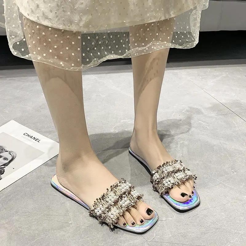 

2021 Fashion String Bead Tassel Women Casual Sandals Summer Woman Shoes Flats Comfortable Anti-skid Women Sandals Plus Size