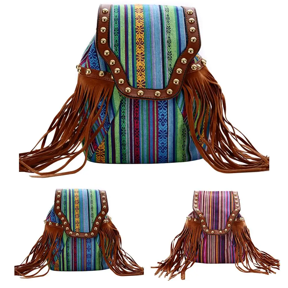 Этническая красочная вышивка Шипованная кисточка женский рюкзак сумка на