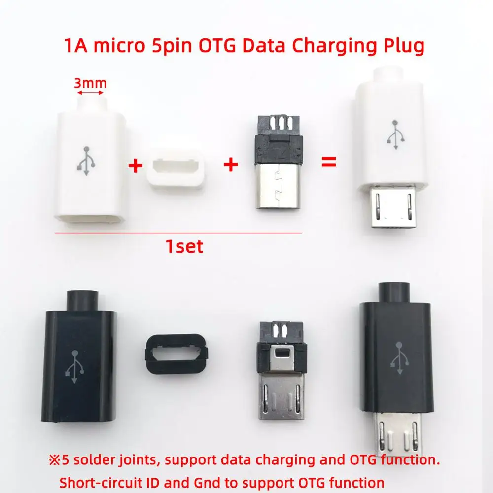 60 компл./лот 3 в 1 DIY Micro USB тип сварки штекер 4/5 контактный разъем с пластиковой