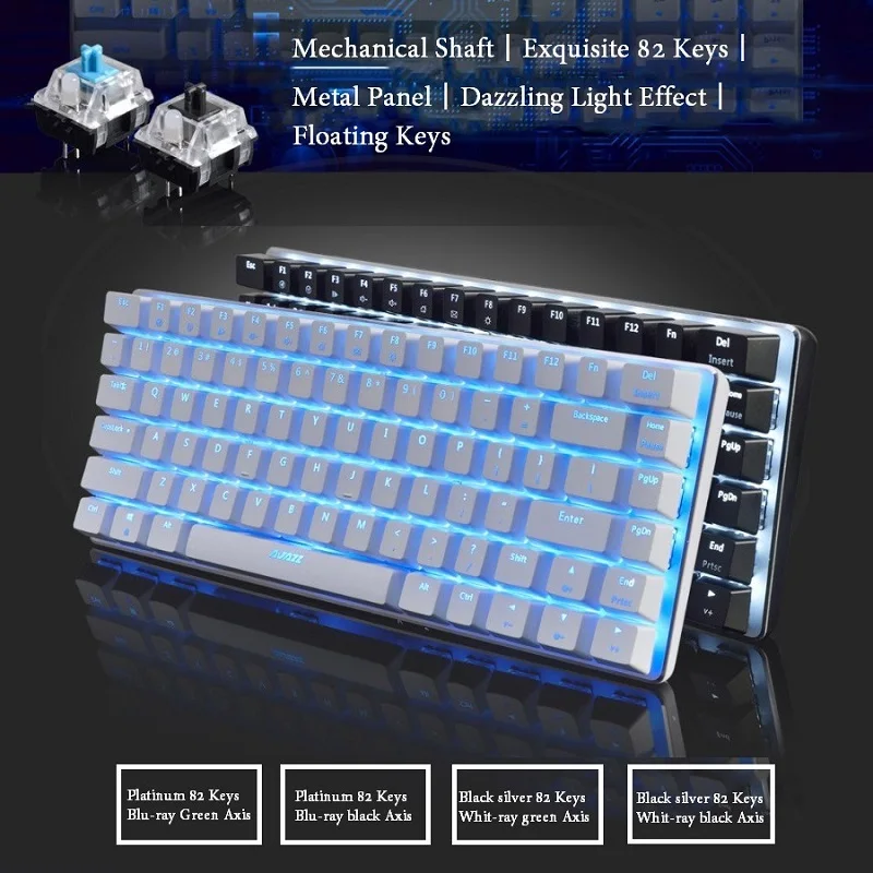 

Игровая клавиатура AK33, механическая Проводная клавиатура с подсветкой 82 клавиши, синий и черный цвета, для ПК, ноутбука, игр