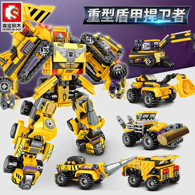 

587pcs Building Brick Toys 6 in 1 The Heavy Defender Robot Transform to Truck Car Vehicles Boys DIY Toys Gift