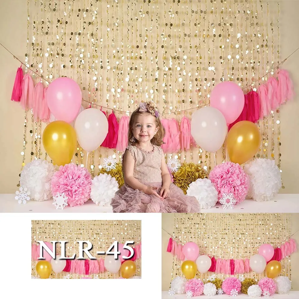 

Baby Girl Portrait Background Photography Glitter Wall Curtain Pink Ballon Stage Photography Backdrops Photo Studio Props