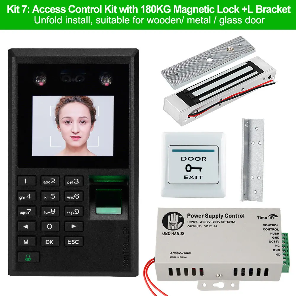 Kit 7 Биометрическая система контроля доступа к двери лица отпечатков пальцев USB Пароль Клавиатура+ блок питания+ электронные замки электромагнитный комплект - Цвет: Kit 7