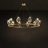led postmodern crystal copper designer round chandelier lighting lustre suspension luminaire lampen for dinning room