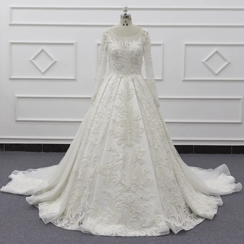 

Molanda Hung 2021 High Quality Custom Made Bridal Dress O-Neck Ball Gown Draped Appliques Beading Zipper Global Shipping SJ146