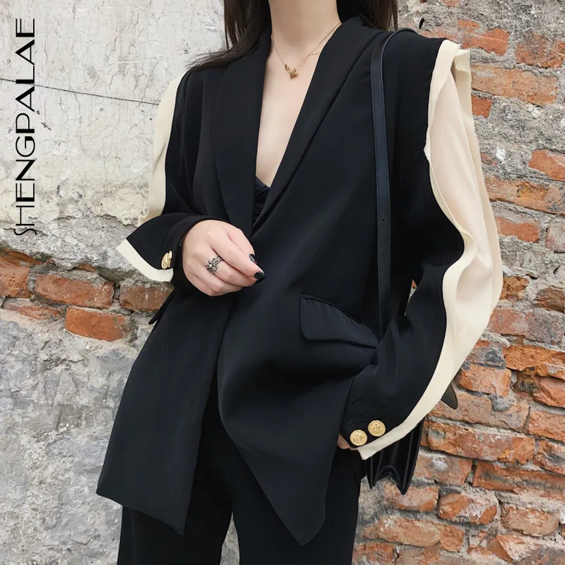 Женский блейзер SHENGPALAE осенне-зимний свободный пиджак контрастных цветов в