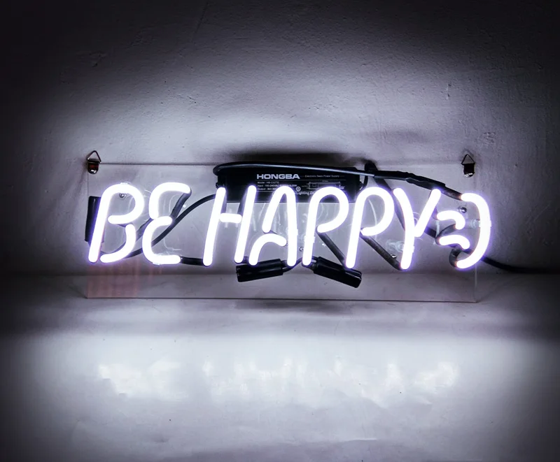 

Неоновая вывеска с именем на заказ, пивной бар, домашний декор, открытый магазин, лампа-дисплей Be happy-white 14 дюймов x 5 дюймов