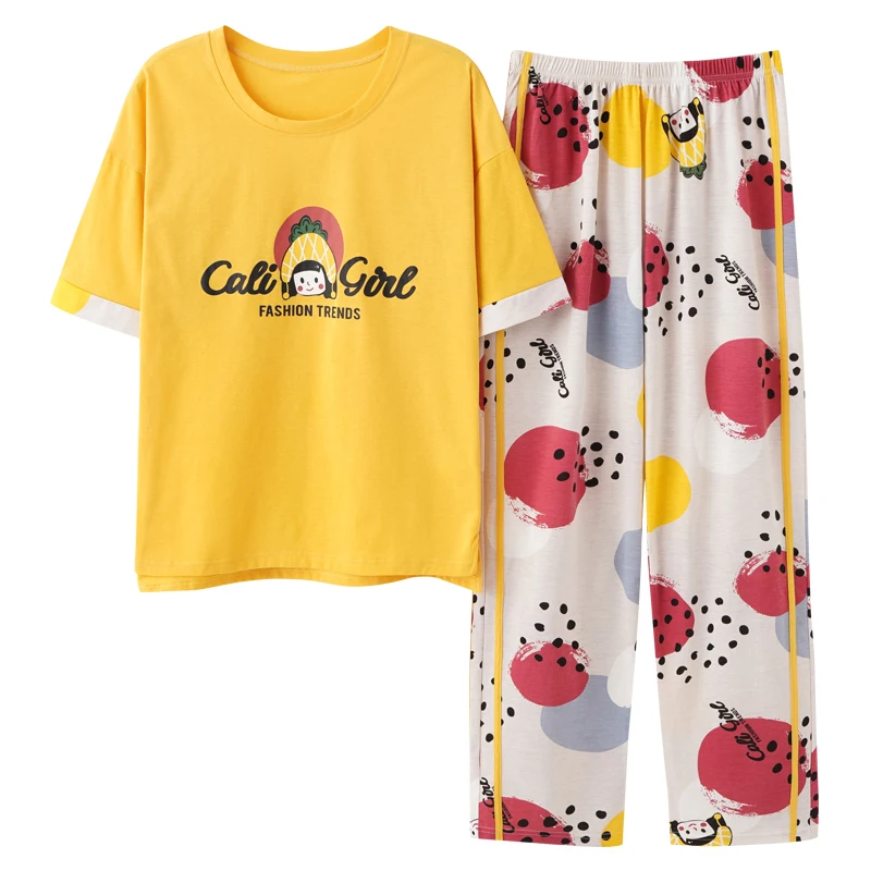 

New Pajama Set Women Summer Nightgown Plus Size M-5XL Cotton Pajamas Loose Home Service Pyjama Lounge Clothes