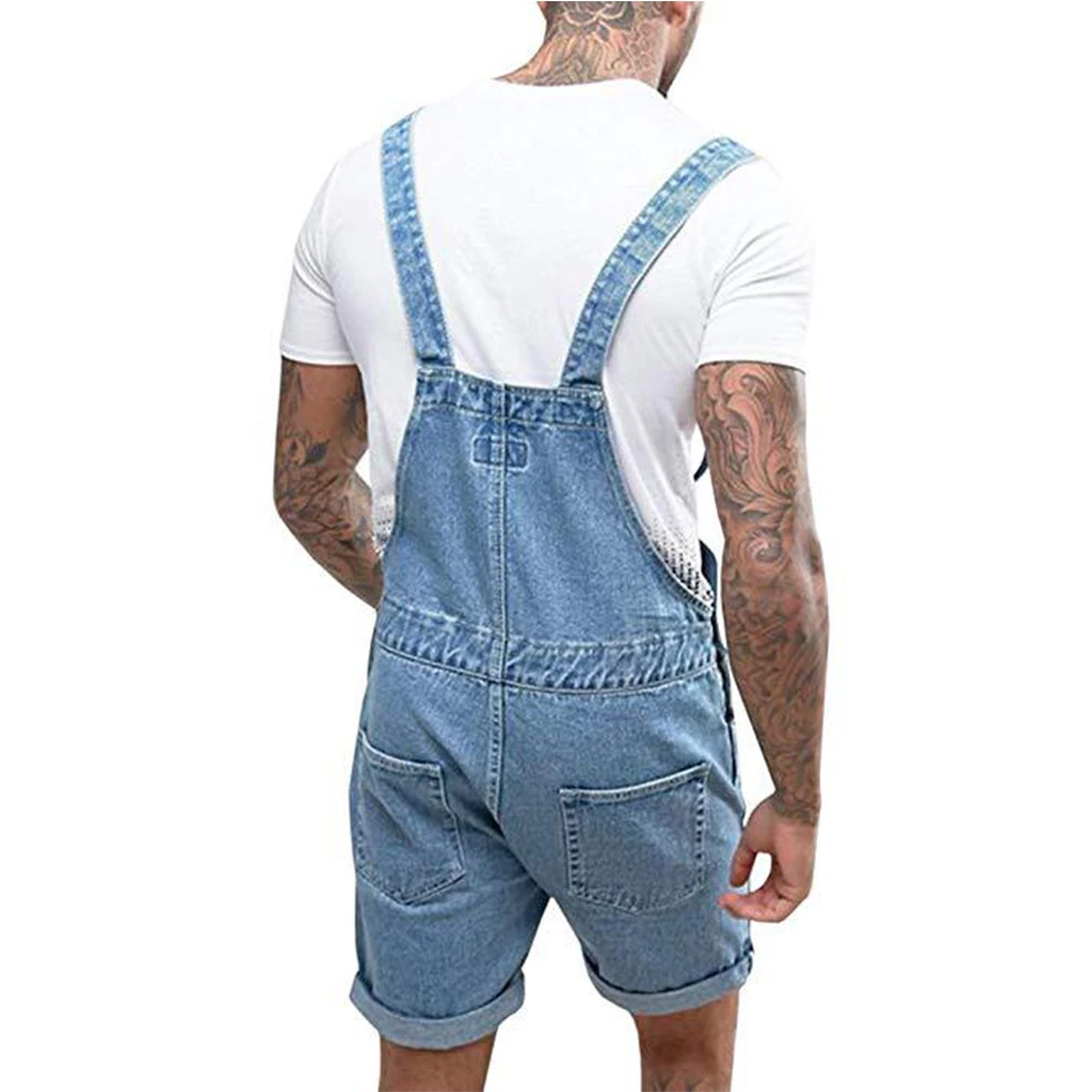 

2021 New Men Denim Bib Shorts Adjustable Shoulder Strap Overalls Short Jumpsuit Man Streetwear Suspender Pants with Pockets