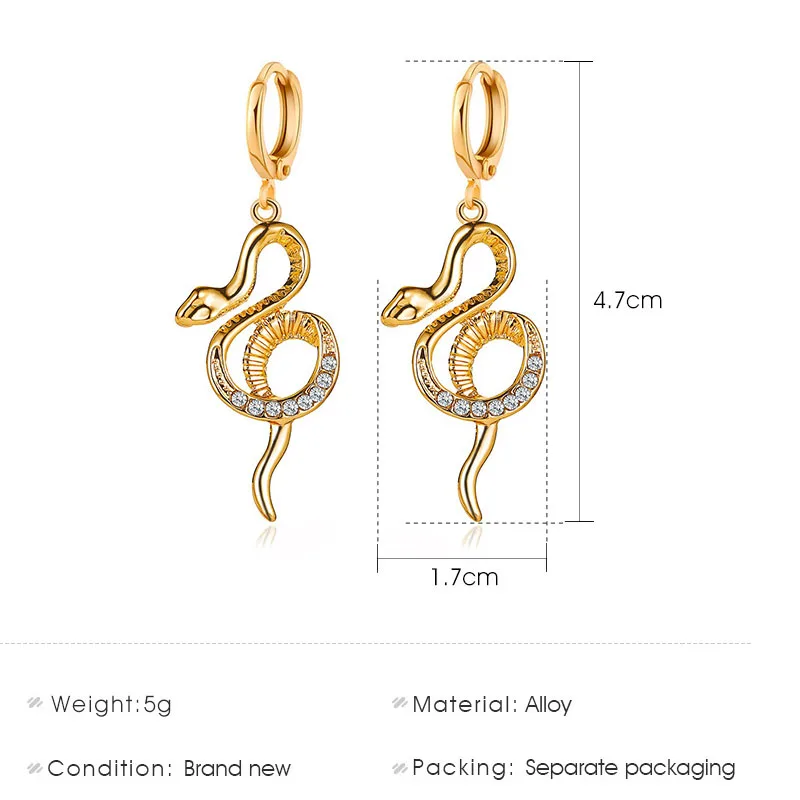

Punk Style Animal Snake Dangle Earring Crystal Gold Silver Color Snakelike Pendant Drop Earrings for Women Fashion Jewelry