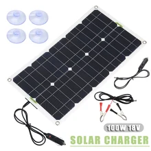 Solar Panel Cell Phone USB + DC Battery Charger + Alligator Clip + Suction Cups For Car Boat Charging Kits 18V 100W