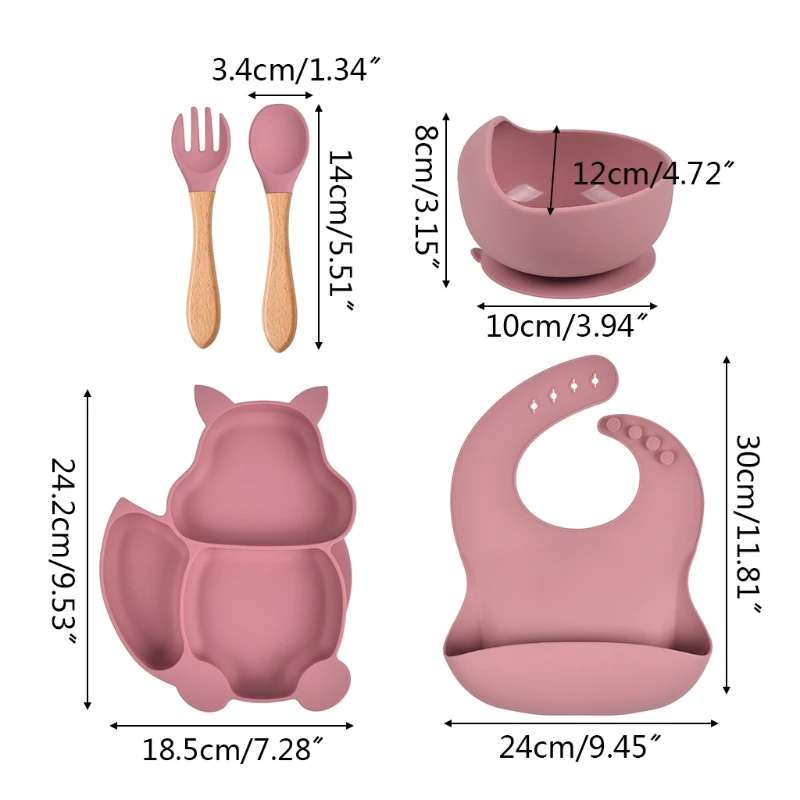 

Toddlers Safety Silicon Plate First Stage Lead-free Toddler Feeding Supplie Cute Shape Toddler Feeding Set 5PCS