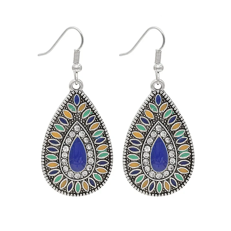 

Exotic Water Drop Alloy Drop Oil Diamond Earrings Bohemian Retro Palace Earrings