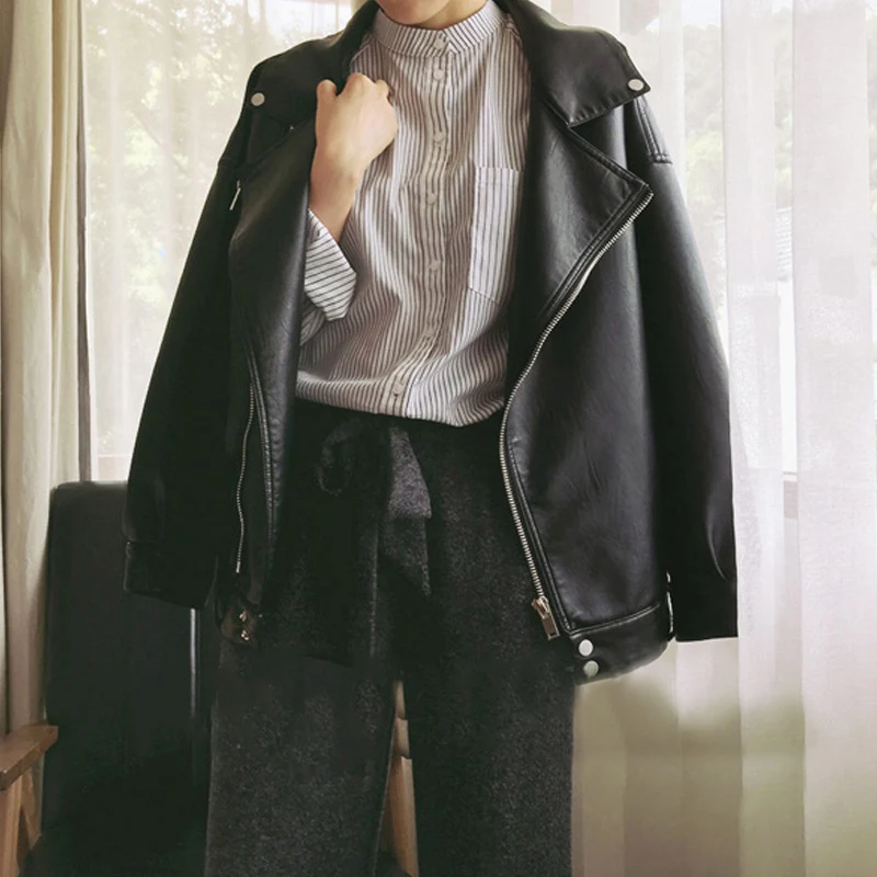 

Women's Faux Leather Jacket Moto Casual Short Coat for Spring Fall and Winter Fashin All-match Zipper Basic outwear