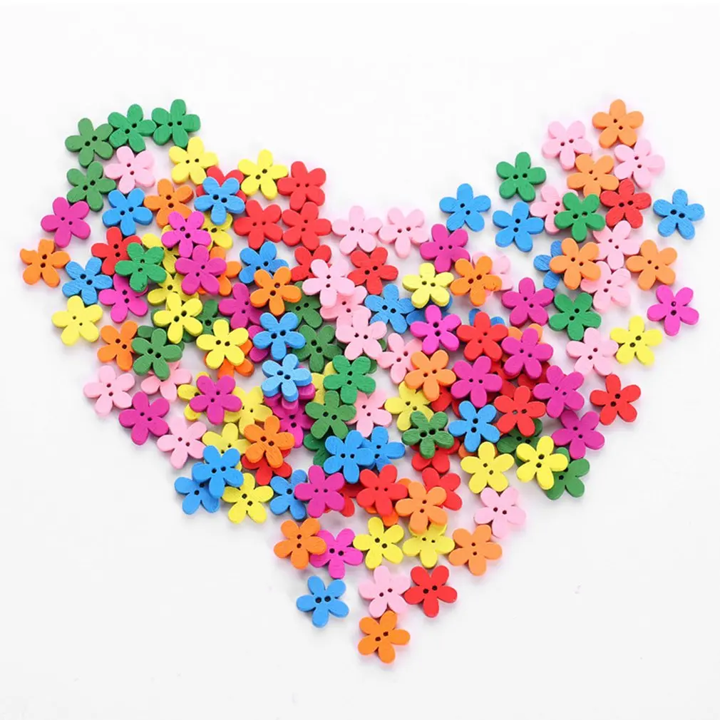 

100PCS/Bag Flower Sewing Wooden Buttons For Children Clothes Decorative Button Crafts Scrapbooking Accessories