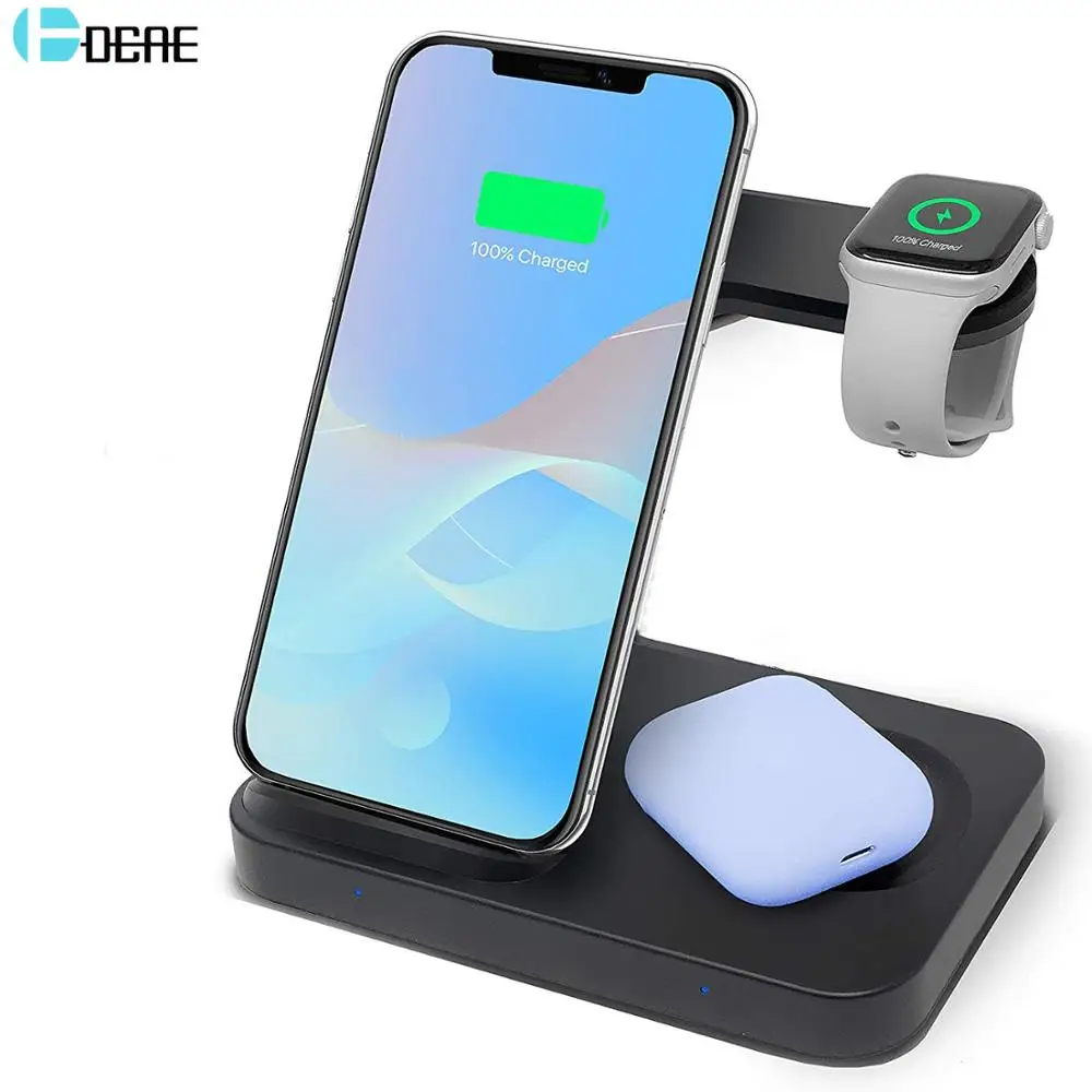Беспроводное зарядное устройство DCAE 3 в 1 15 Вт для iPhone 12 11 XS XR X 8 док станция Apple Watch 6