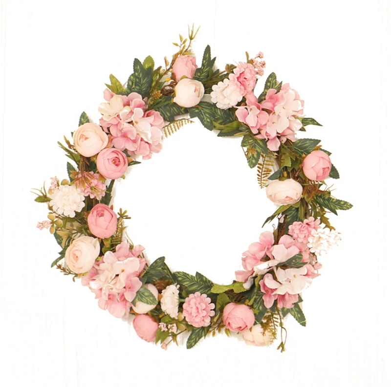 

Artificial Camellia Hydrangea Wreath Spring Wreath for Front Door Farmhouse Wall Window Wedding Party Garden Home Decor