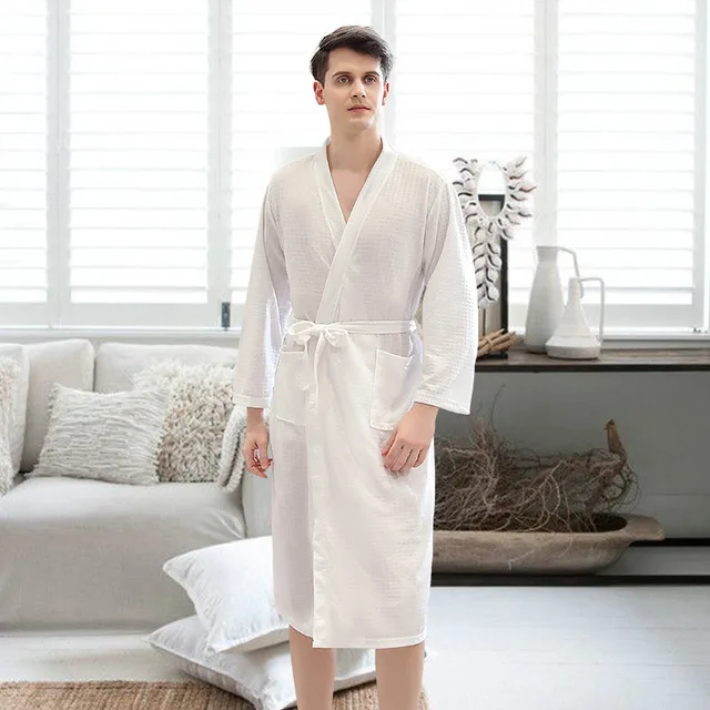 men WHITE Летний вафельный банный халат всасывающий водный мужской халат сексуальный Ночной халат мужские большие размеры кимоно Халаты женские пижамы для отдыха - Цвет: men WHITE