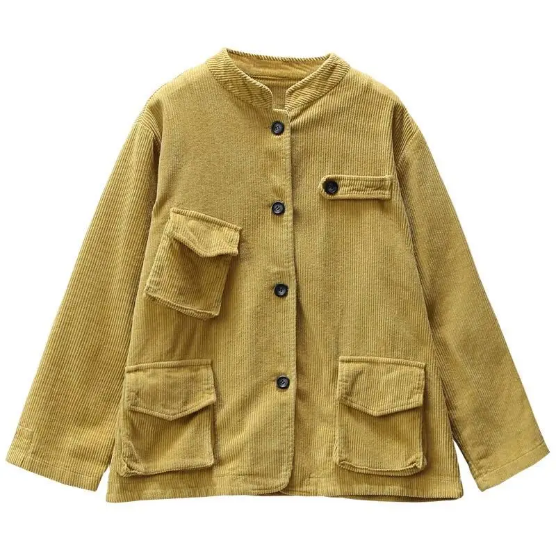 Осень 2019 женские повседневные однобортные вельветовые однотонные свободные