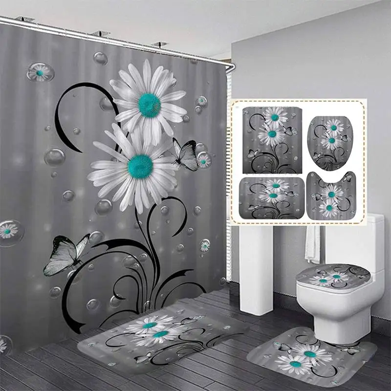 

Shower Curtain Set Luxury Bath Screens Bath Courtain 3D Shower Curtain Waterproof Anti-slip Bath Mat Rugs Bathroom Accessories