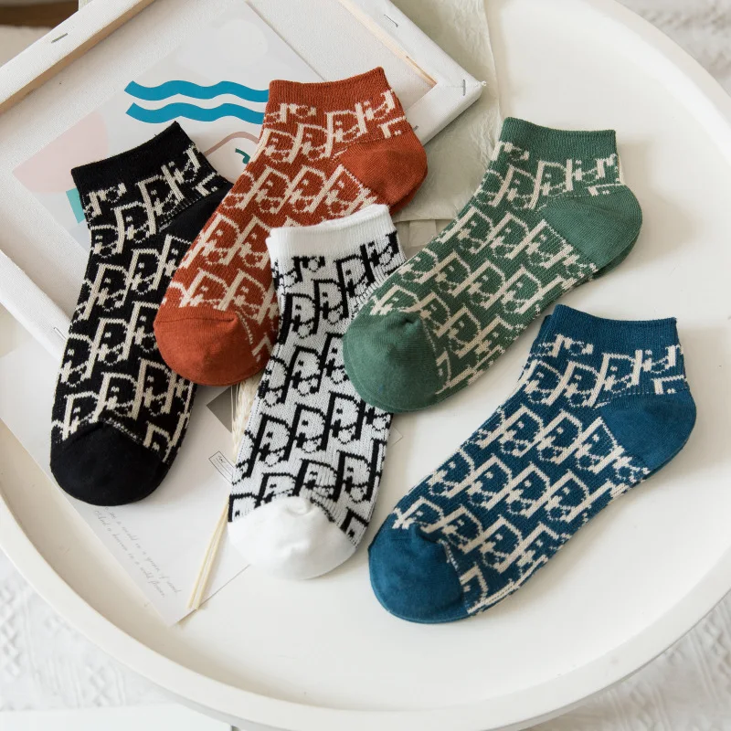 

Spring/Summer Shallow Hosiery Cotton Japanese Women's Hosiery Fashion Retro Hosiery Thin Summer Double Line Fashion Letter Sox