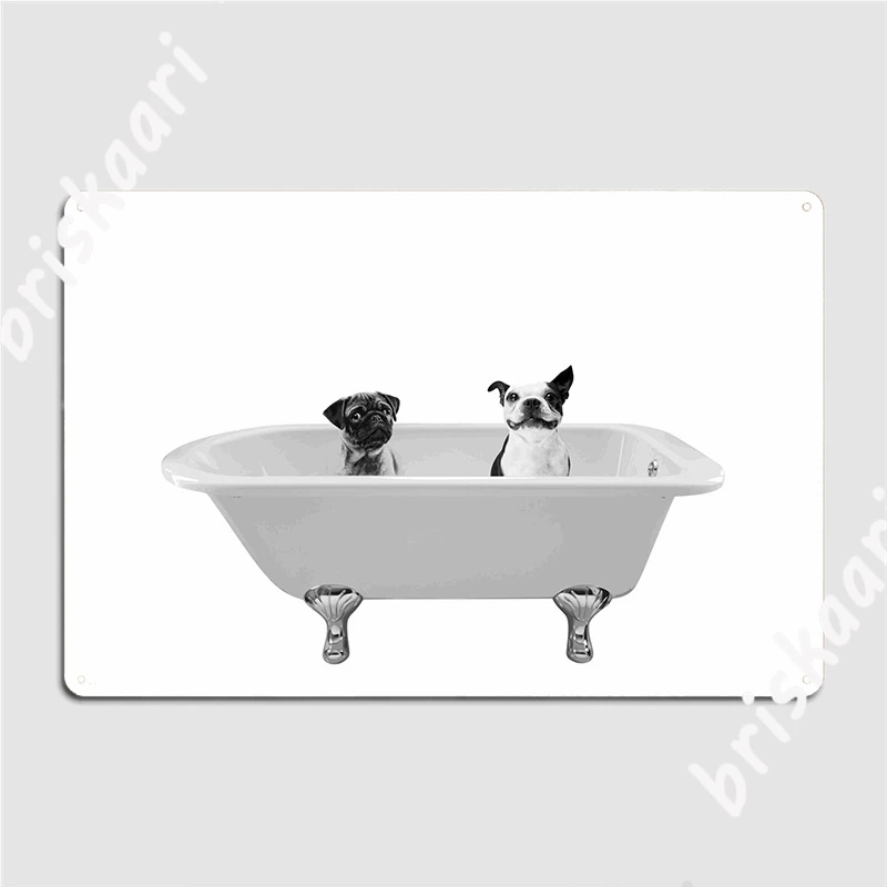 

Bath Two Cute Dogs Metal Sign Club Party Mural Wall Decor Classic Tin Sign Poster