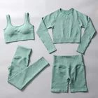 Женская спортивная одежда, комплект для йоги, одежда для тренировок, спортивная одежда, спортивный тренажерный зал, леггинсы, бесшовный фитнес-бюстгальтер, короткий топ с длинным рукавом, костюм для йоги