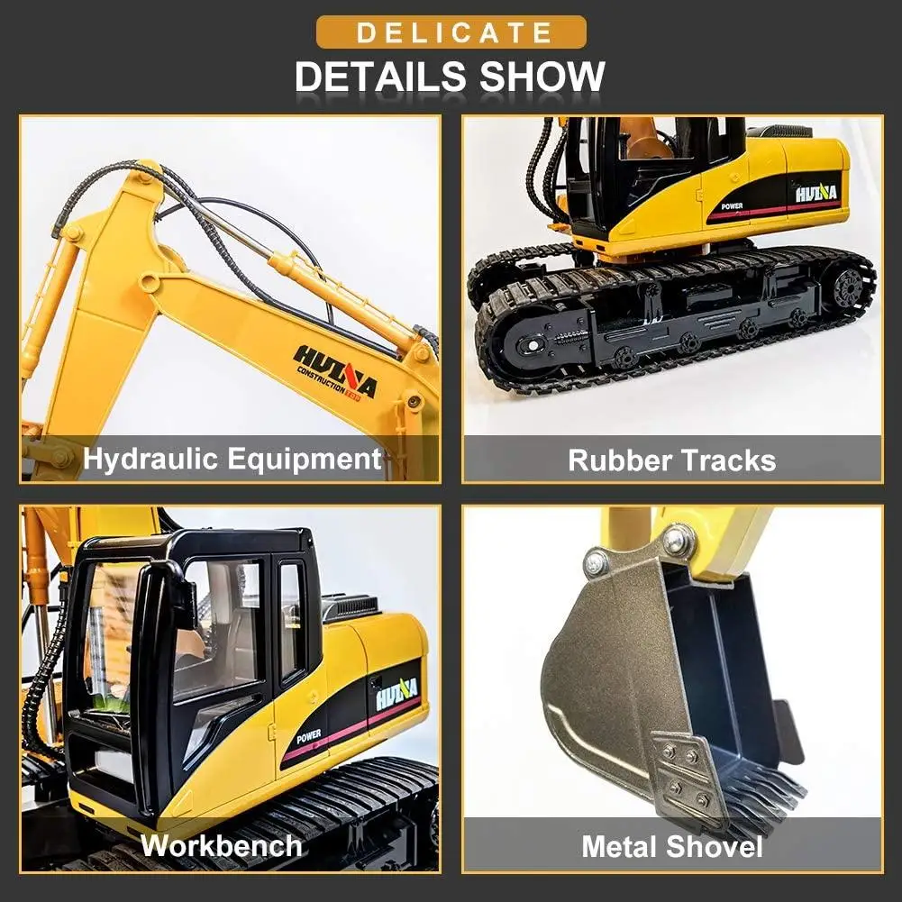 

HuiNa Toys 1550 15Channel 2.4G 1/14 RC Car 680 Degree Rotation Metal Excavator Cool Sound/Light Effect Truck